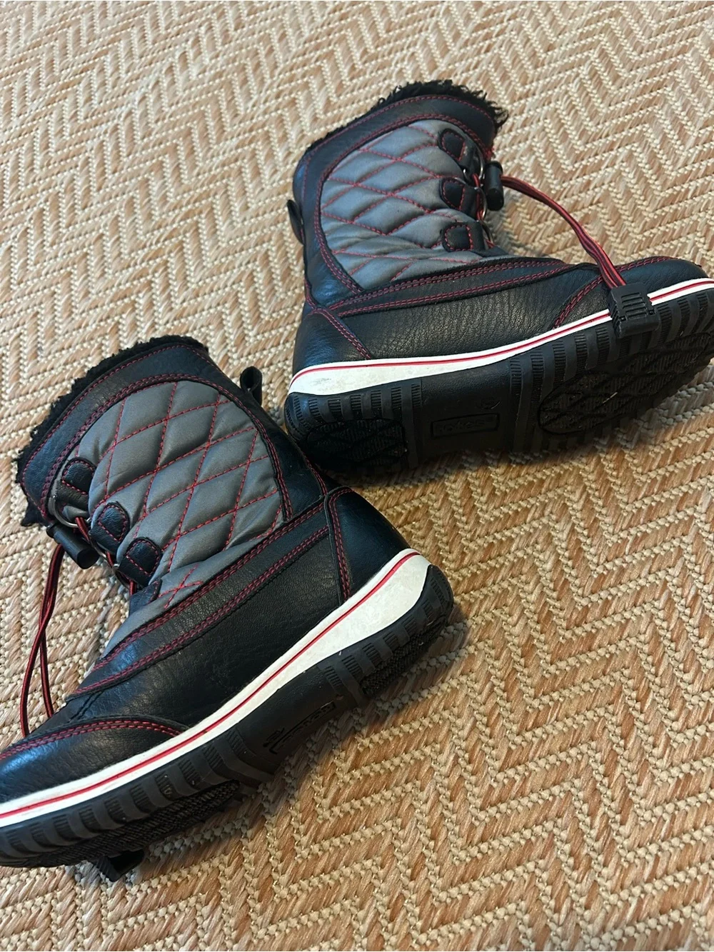 Totes Kids Black and Red Winter Boots - Cozy Waterproof Snow Shoes